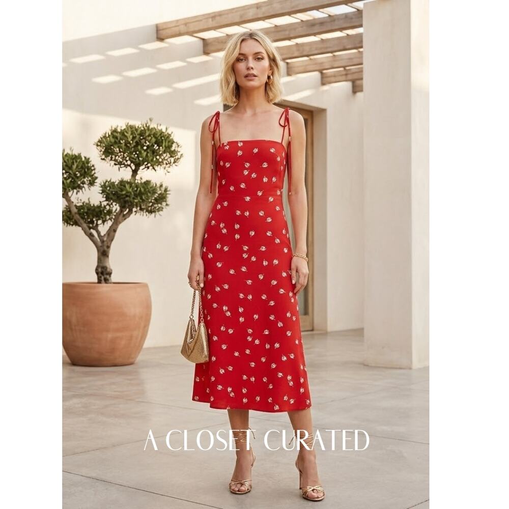 Reformation Finley Midi Dress 4 Red NEW